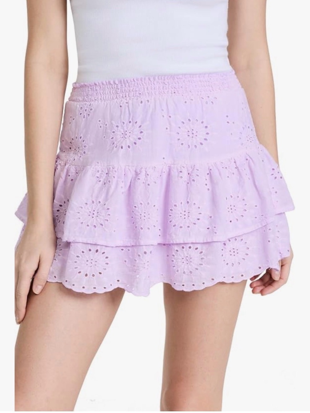 BB Dakota Lilac Eyelet Ruffle Mini Skirt